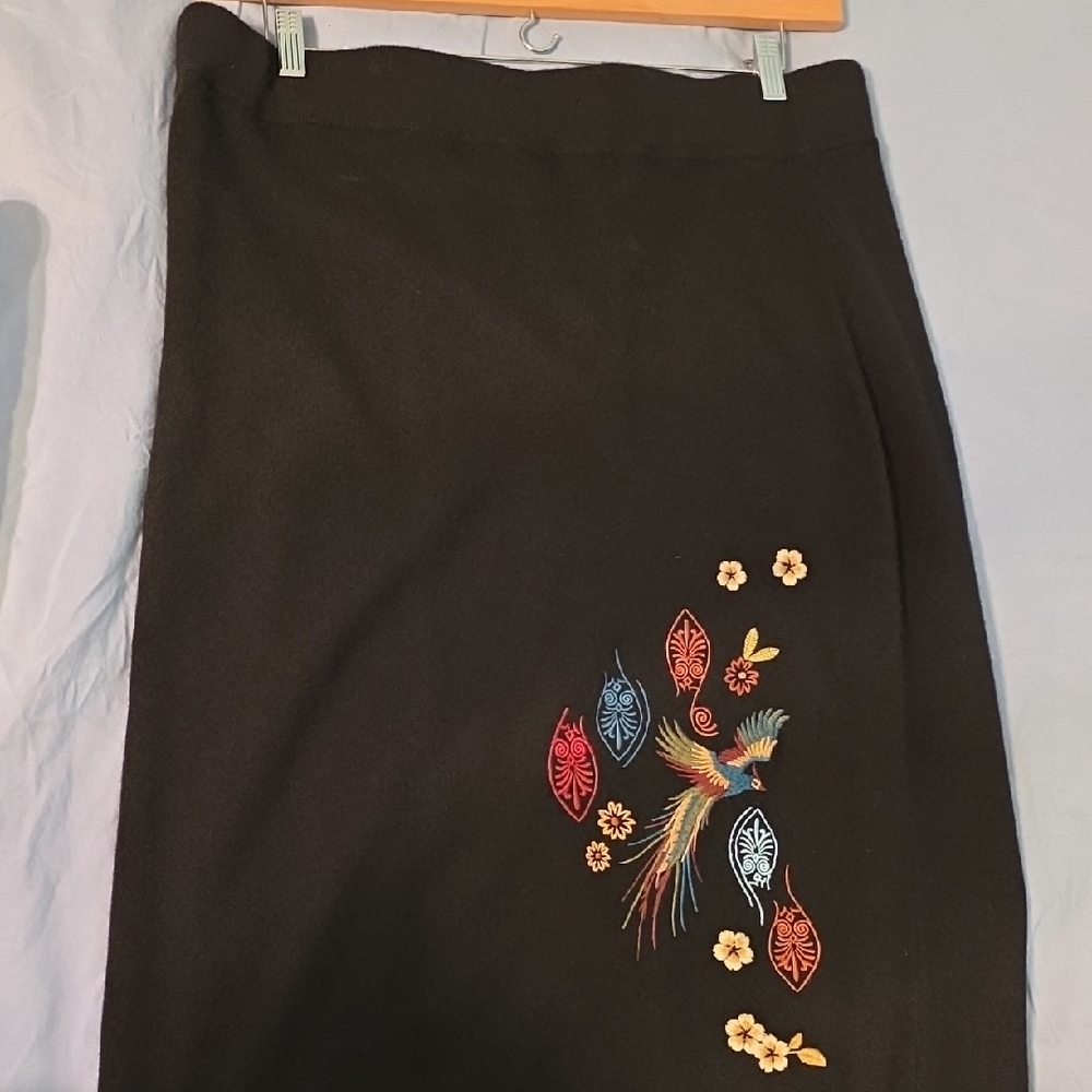 Johnny Was Black Skirt with Colorful Embroidery